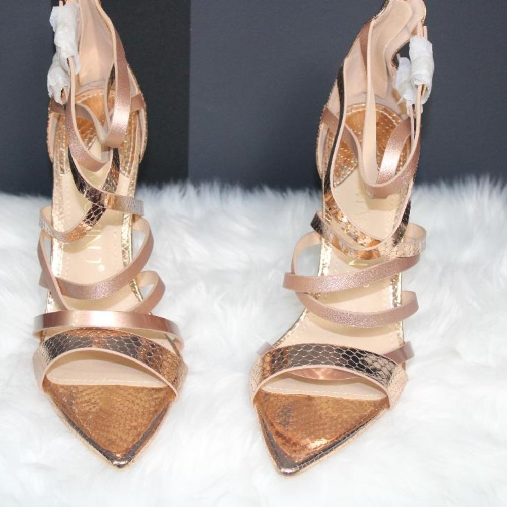 NIB Mackin J Gold Strappy Heels